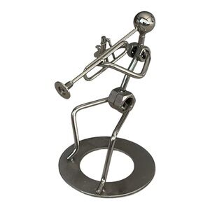 MMetal Musician Figurine – Trombone Player Welded Wire Sculpture